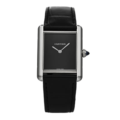 Cartier Stainless Steel Alligator 25mm Must de Cartier Tank Quartz Watch Black 1 of 5