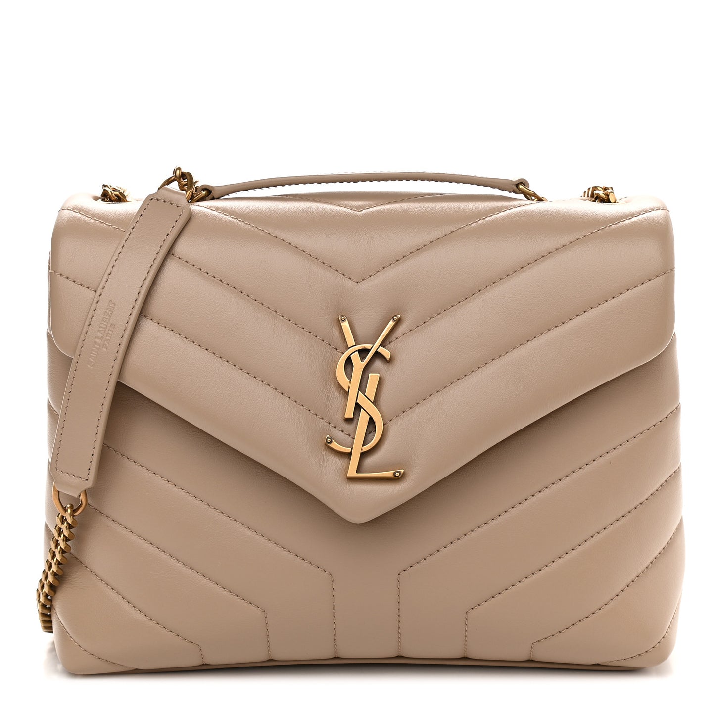 Calfskin Y Quilted Monogram Small Loulou Chain Satchel Dark Beige