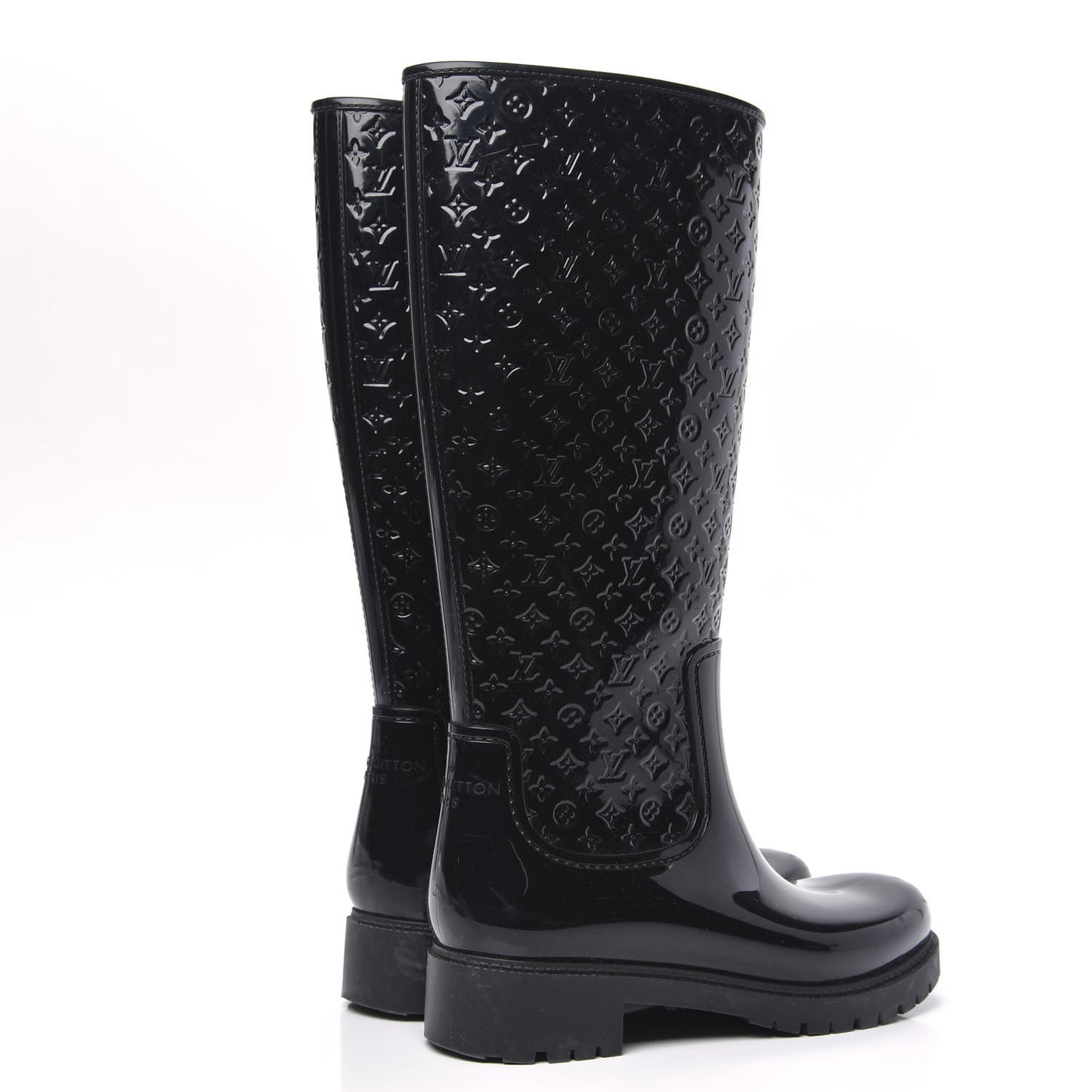 Rubber Embossed Monogram Splash Rain Boots 40 Black