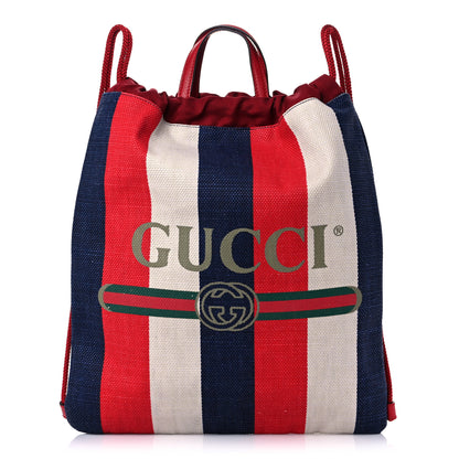 Gucci Canvas Logo Sylvie Stripe Drawstring Backpack Red 1 of 10