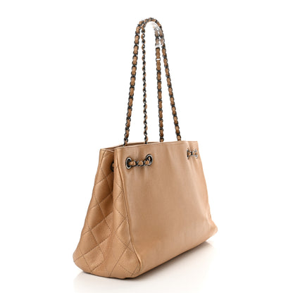 Chanel Metallic Grained Calfskin Woven Chain Medium Shopping Tote Beige 3 of 14