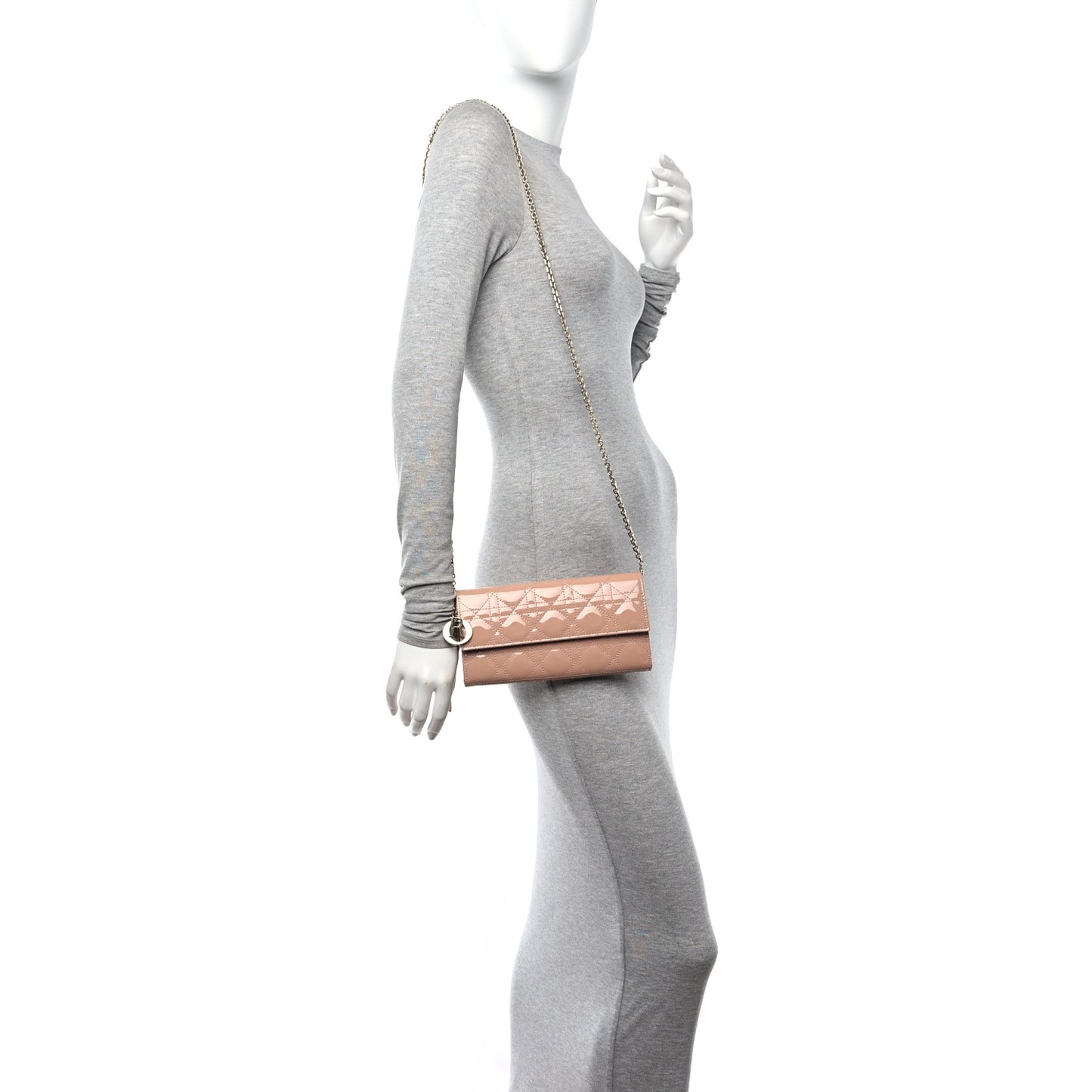 Patent Cannage Lady Dior Rendezvous Wallet On Chain Pink