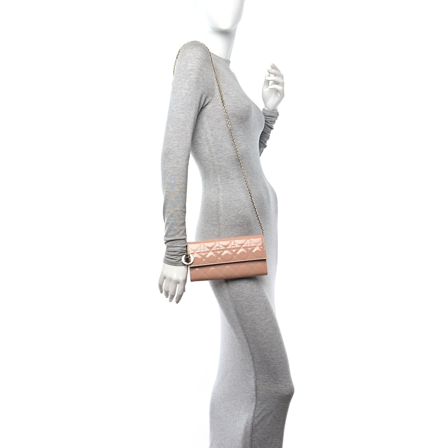 Christian Dior Patent Cannage Lady Dior Rendezvous Wallet On Chain Pink 2 of 13