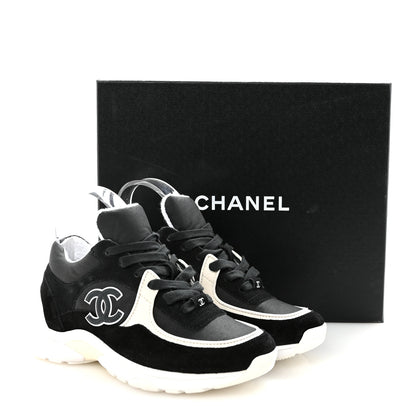 Chanel Fabric Calfskin Suede CC Sneakers 36.5 Black White 10 of 10