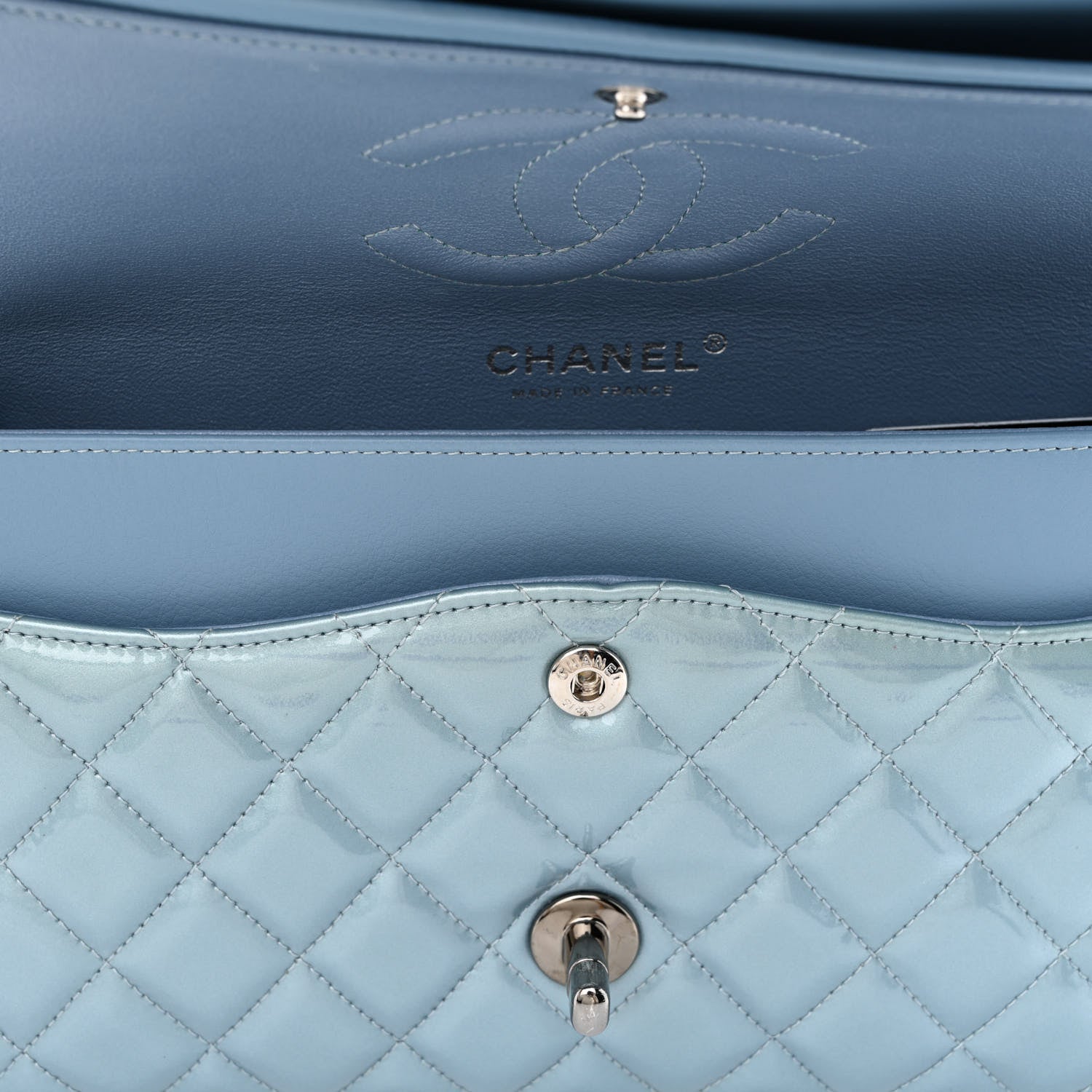 Chanel Patent Calfskin Quilted Medium Double Flap Turquoise 12 of 14