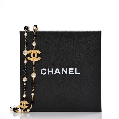 Chanel Pearl Bead CC Long Necklace Black Gold 5 of 5