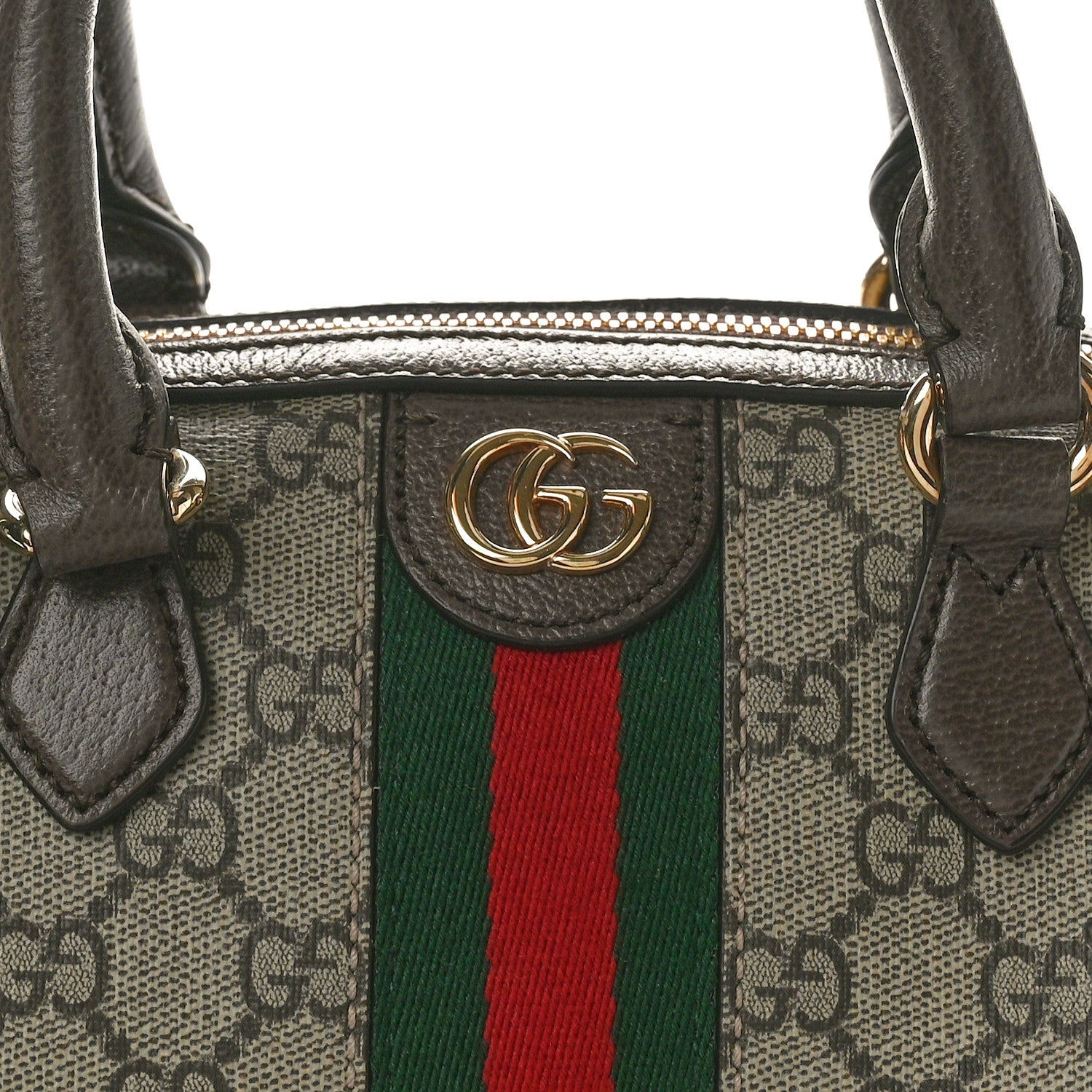 Gucci GG Supreme Monogram Textured Dollar Calfskin Web Mini Ophidia Top Handle Bag Beige Ebony New Acero 8 of 10
