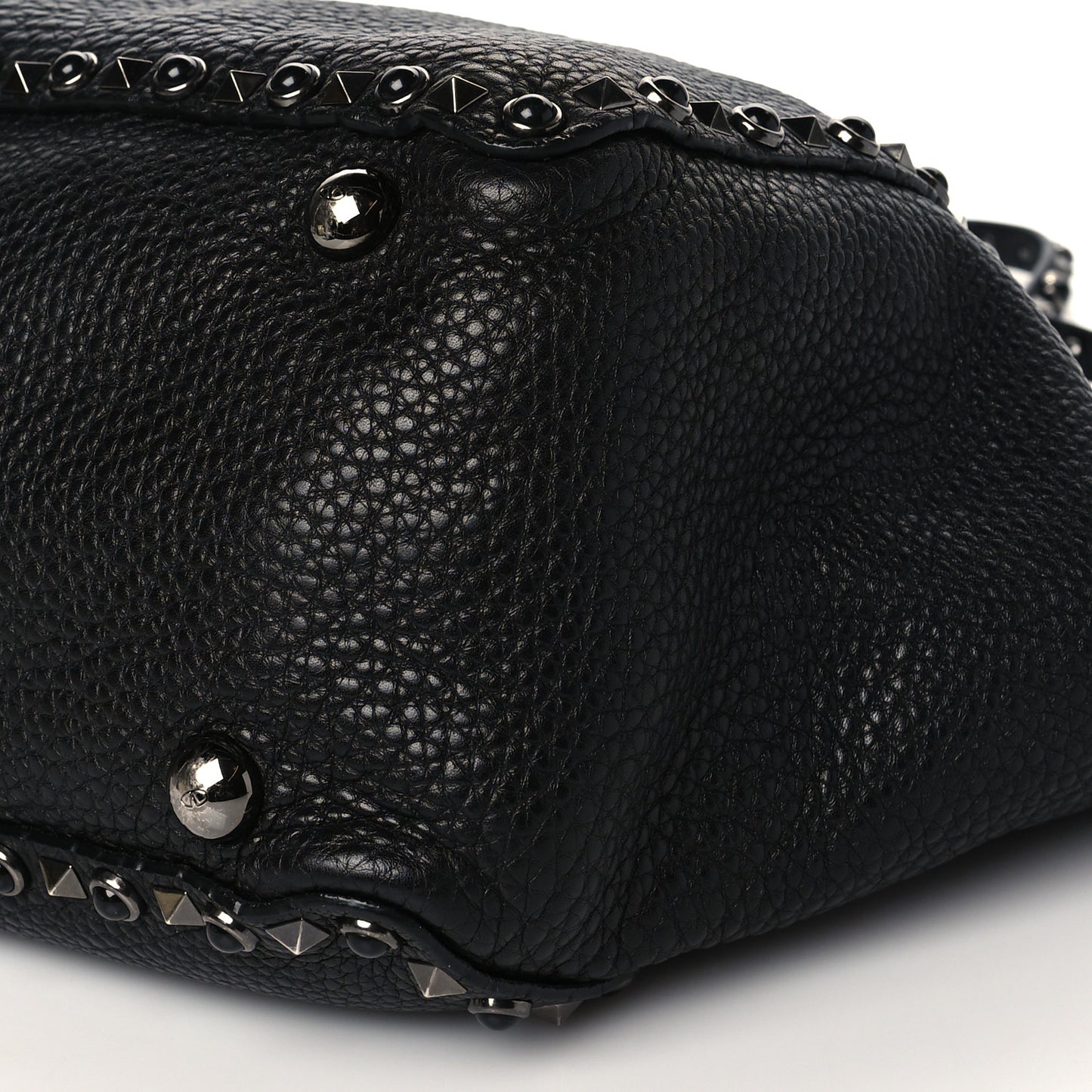 Grained Calfskin Onyx Medium Rockstud Rolling Tote Black