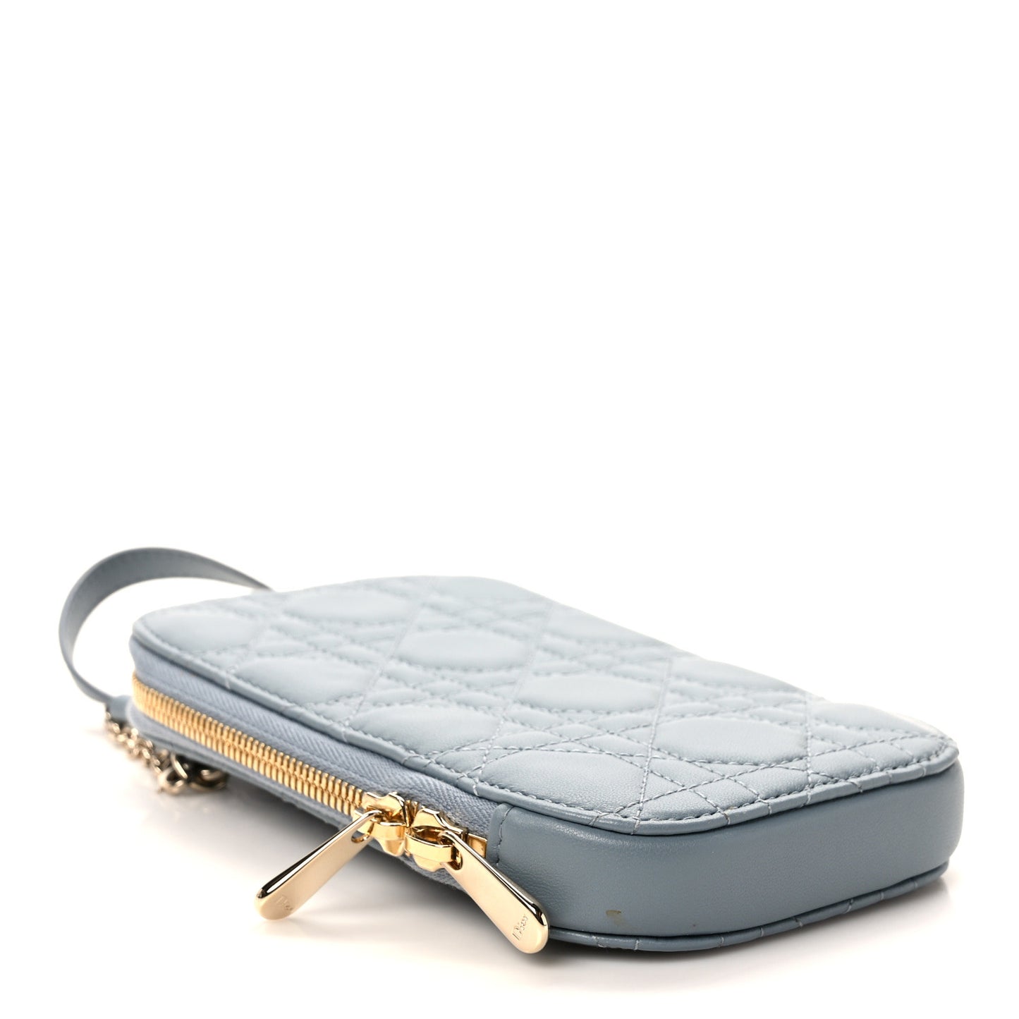 Lambskin Cannage Lady Dior Phone Holder Cloud Blue
