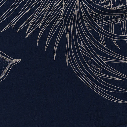 Hermes Cashmere Silk Index Palmarum Finesse Shawl 140 Marine White 4 of 5