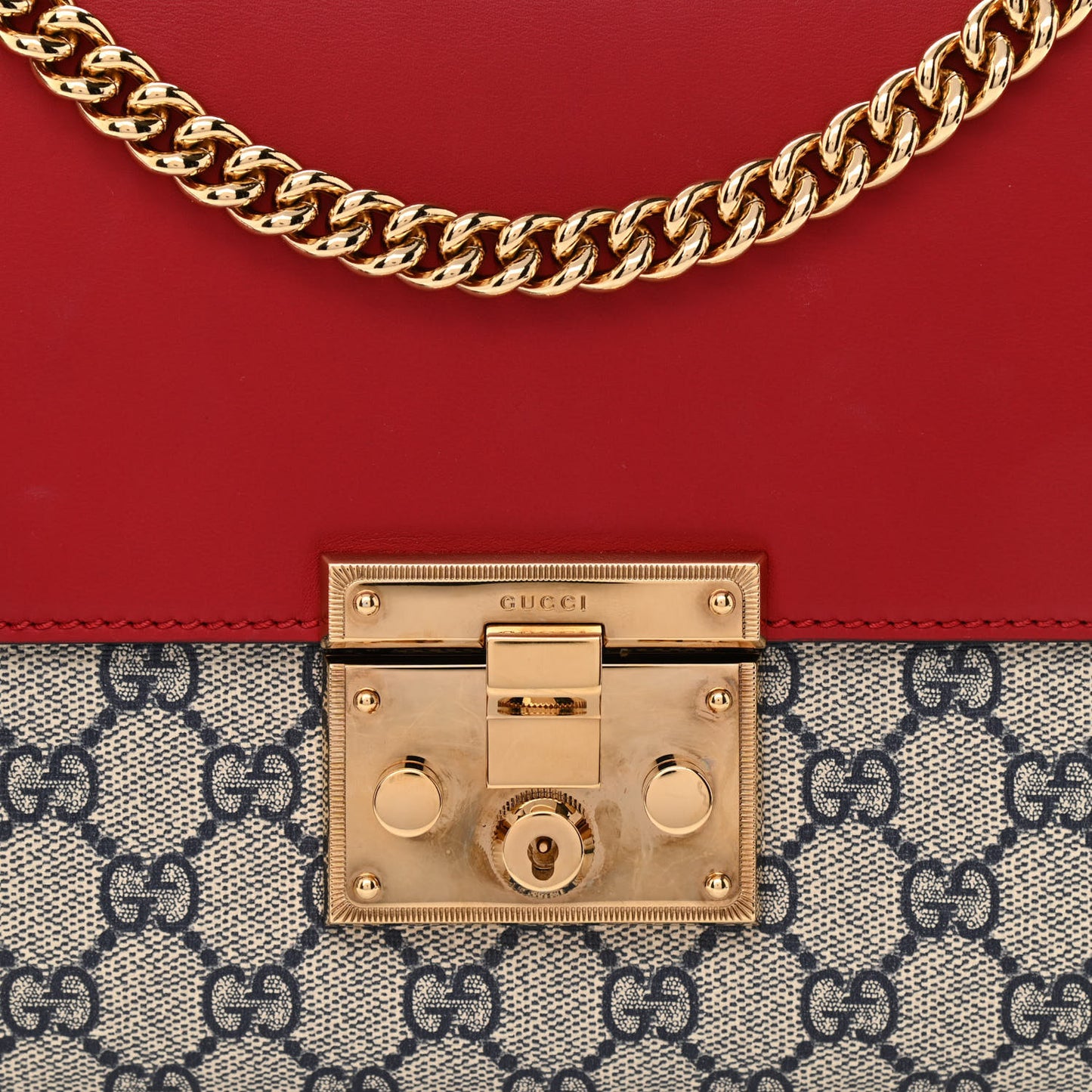 GG Supreme Monogram Calfskin Medium Padlock Shoulder Bag Beige Blue Hibiscus Red