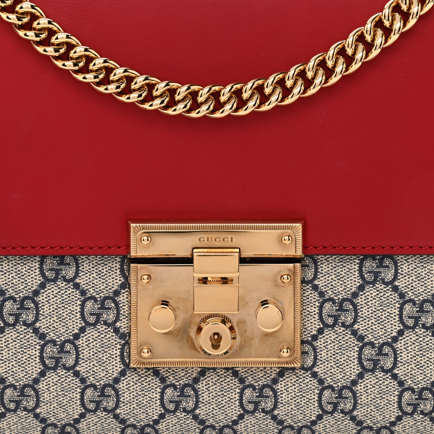 Gucci GG Supreme Monogram Calfskin Medium Padlock Shoulder Bag Beige Blue Hibiscus Red 9 of 11