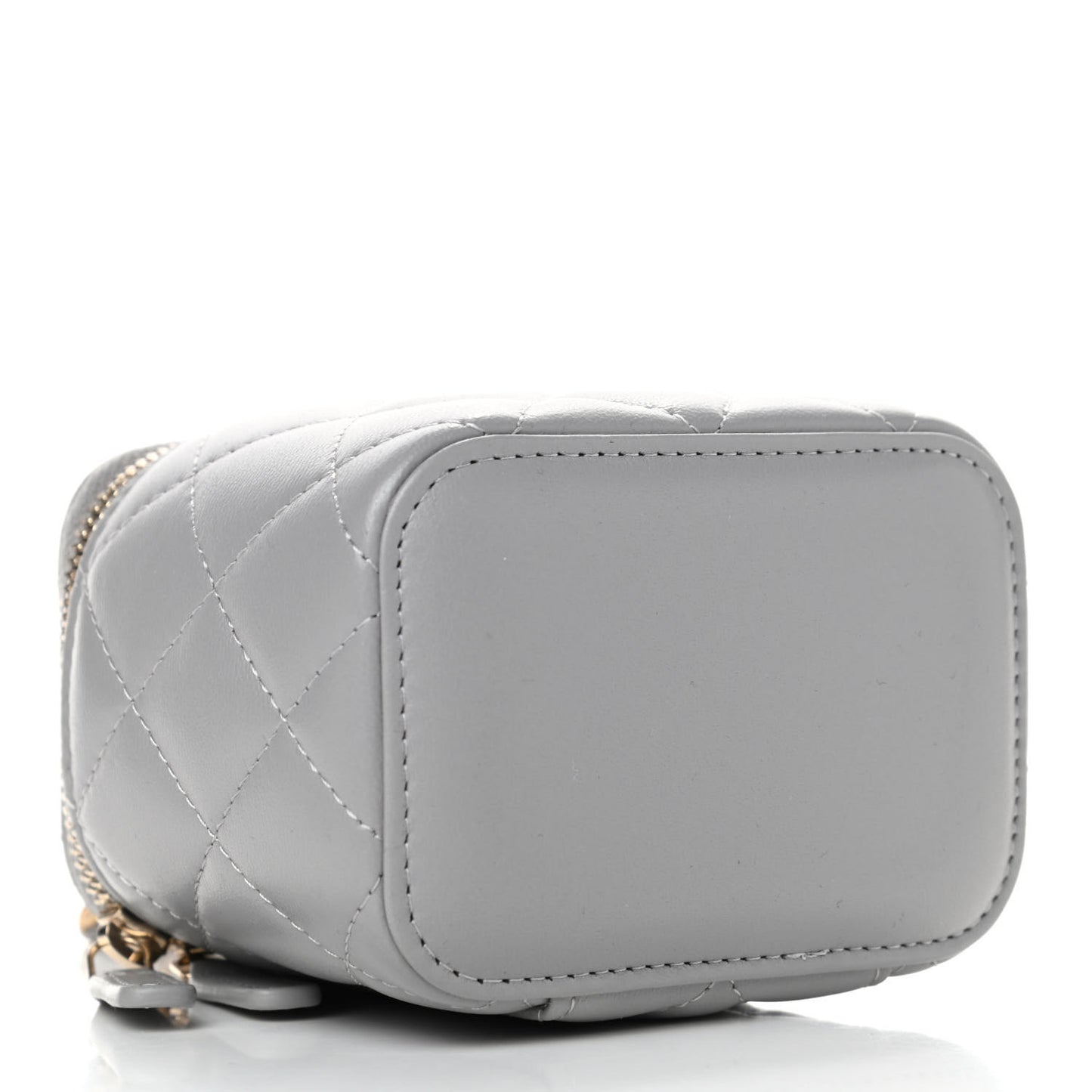 Lambskin Quilted Pearl Crush Mini Vanity Case With Chain Grey