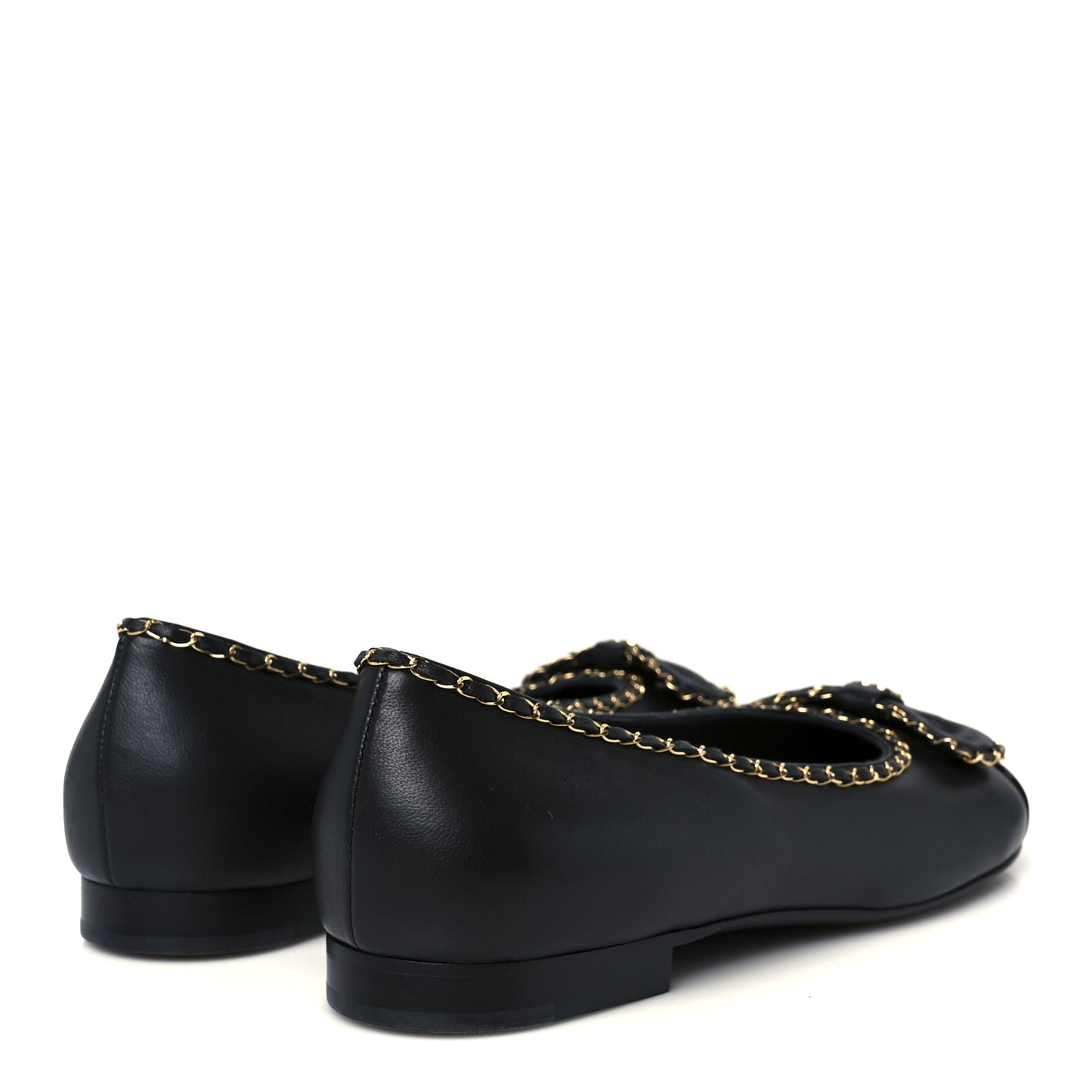 Lambskin Patent Cap Toe Chain Around Ballerina Flats 39.5 Black