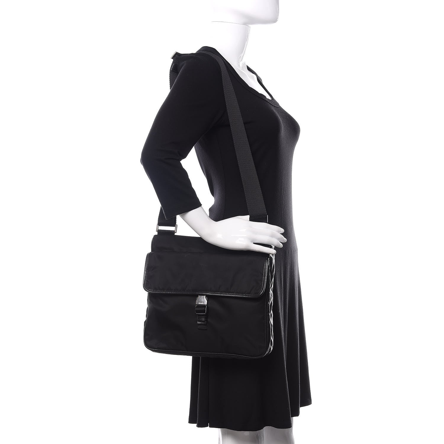 Prada Nylon Flat Messenger Bag Black 2 of 8