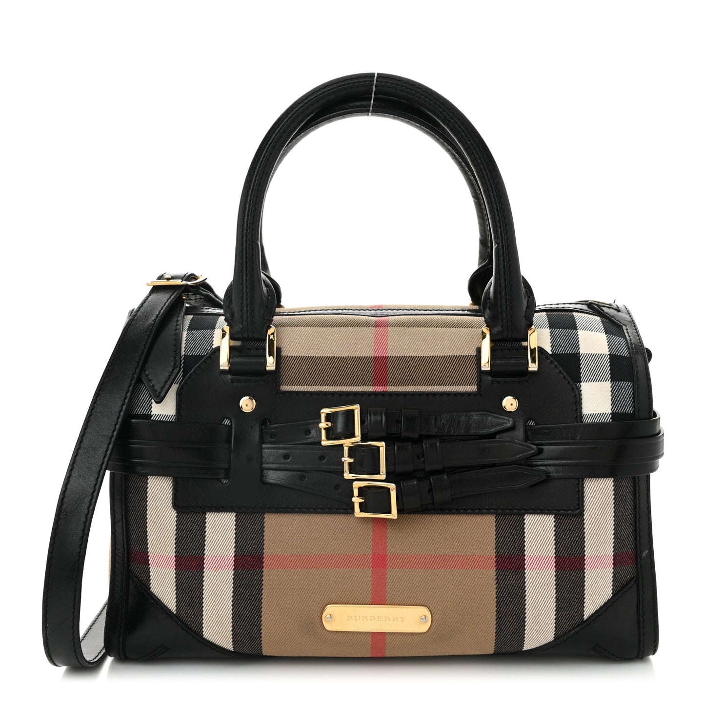 House Check Bridle Calfskin Medium Alchester Bowling Bag Black