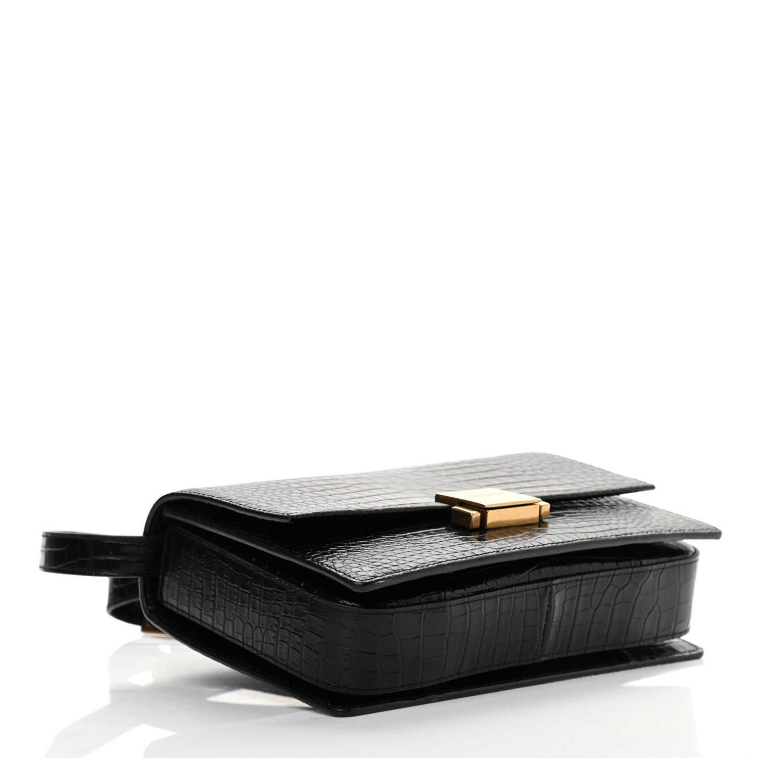 Saint Laurent Calfskin Crocodile Embossed Medium Bellechasse Satchel Black 4 of 12