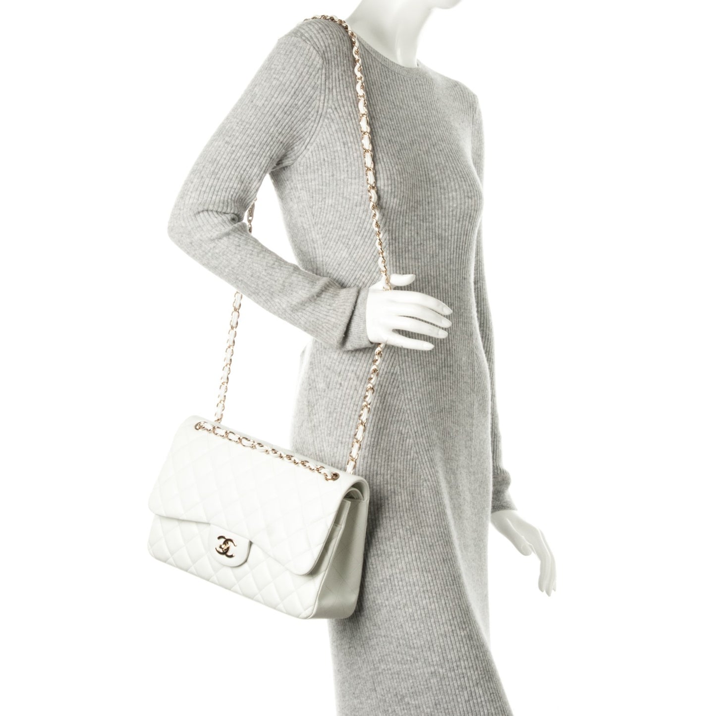 Lambskin Quilted Jumbo Double Flap White