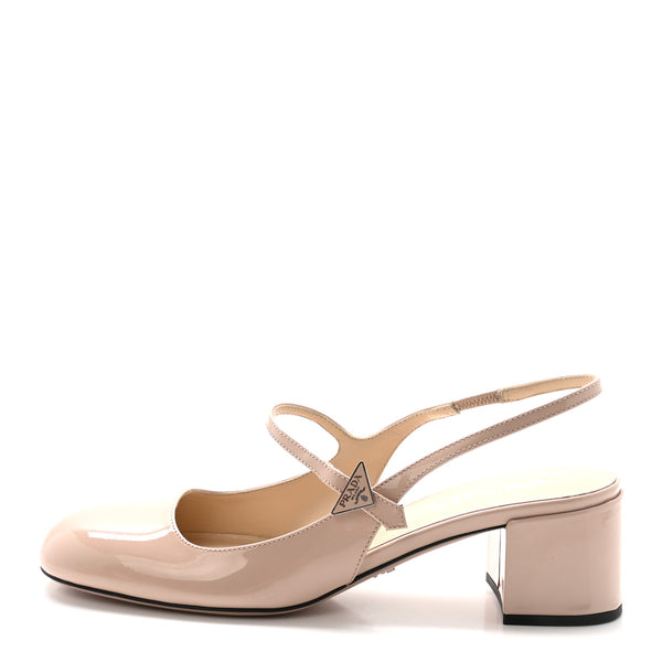 Prada Patent Decolette Logo Mary Jane 45mm Slingback Pumps 39