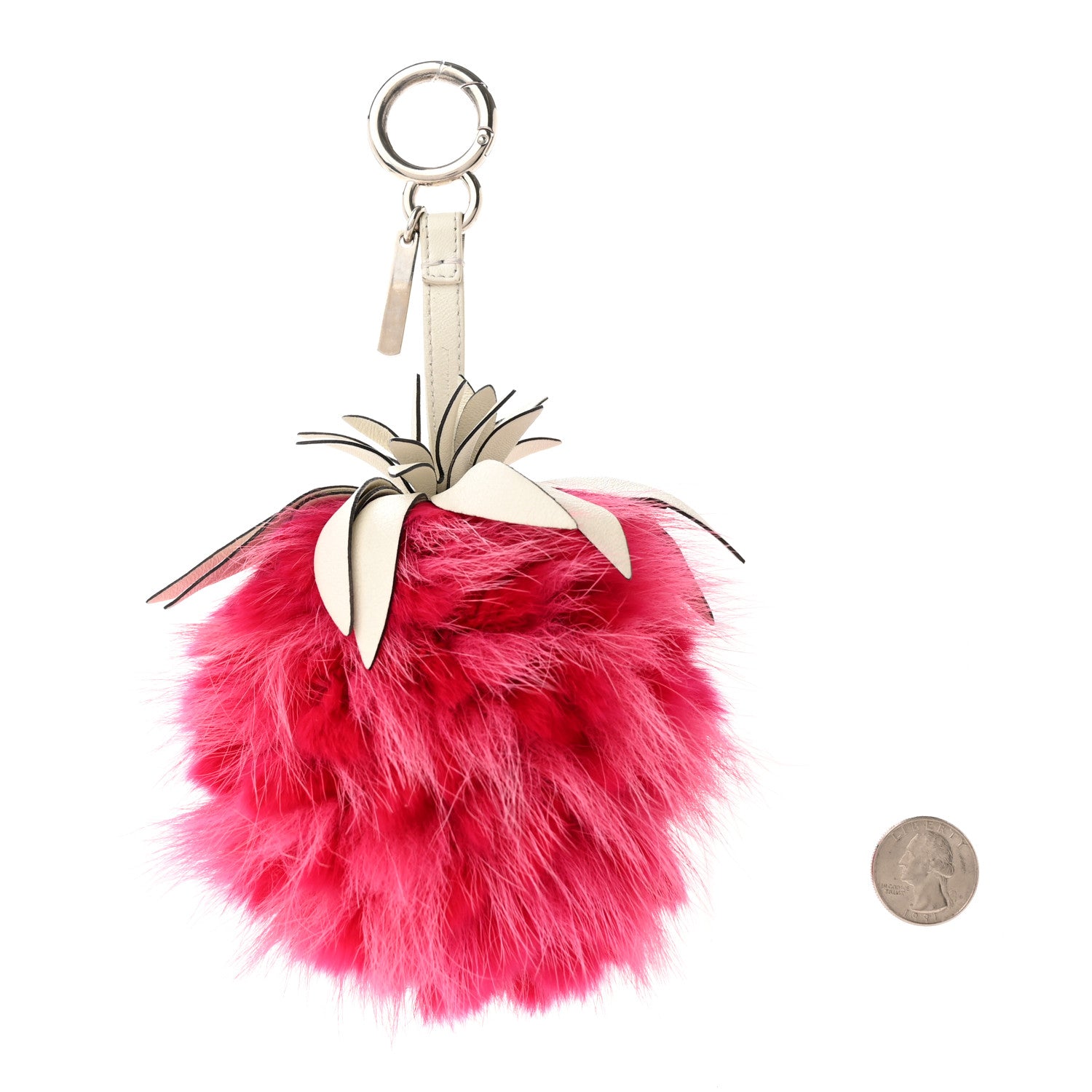 Fendi Fox Rabbit Fur Nappa Pineapple Bag Charm Fuxia White 2 of 4
