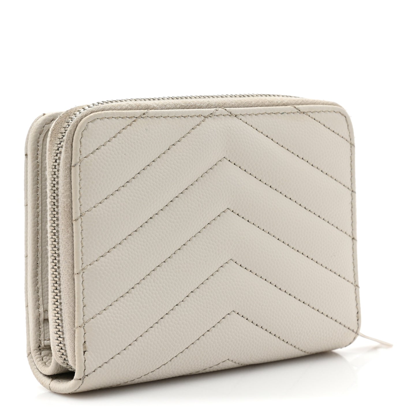Grain De Poudre Matelasse Chevron Monogram Compact Zip Around Wallet Ivory