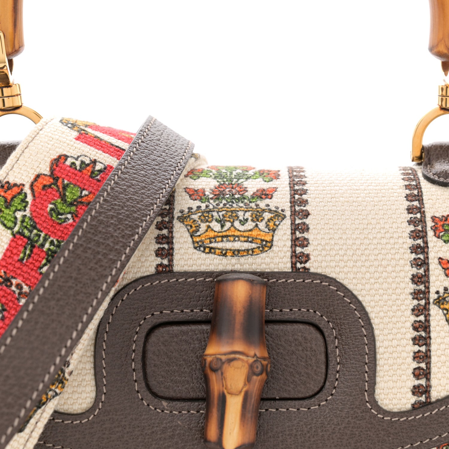 Gucci Canvas Calfskin 100 Centennial Music Medium Bamboo 1947 Top Handle Bag Multicolor 9 of 11