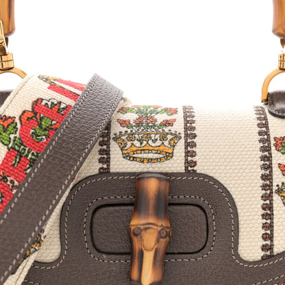 Gucci Canvas Calfskin 100 Centennial Music Medium Bamboo 1947 Top Handle Bag Multicolor 9 of 11