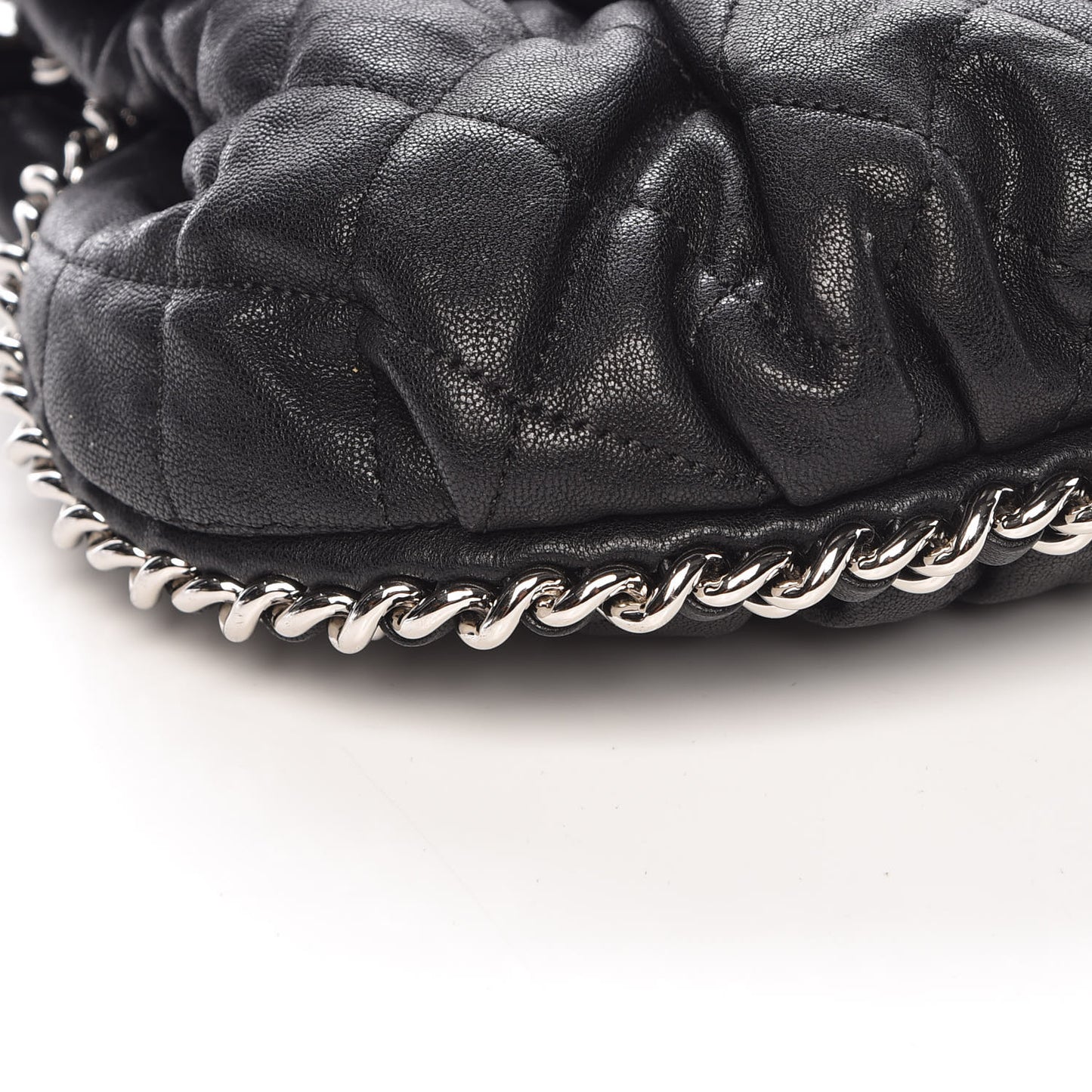Washed Lambskin Quilted Medium Chain Around Messenger Black