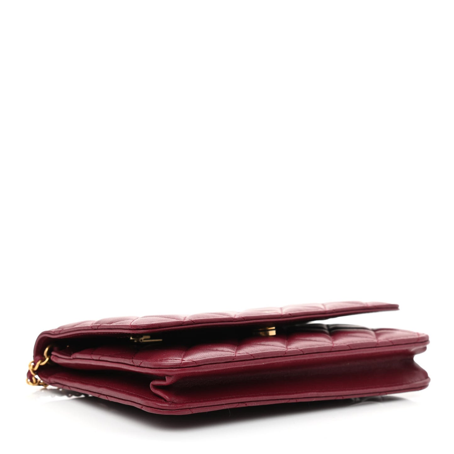Lambskin Resin Quilted Coco Hearts Wallet On Chain WOC Burgundy