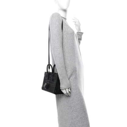Saint Laurent Calfskin Crocodile Embossed Nano Sac De Jour Black 2 of 10