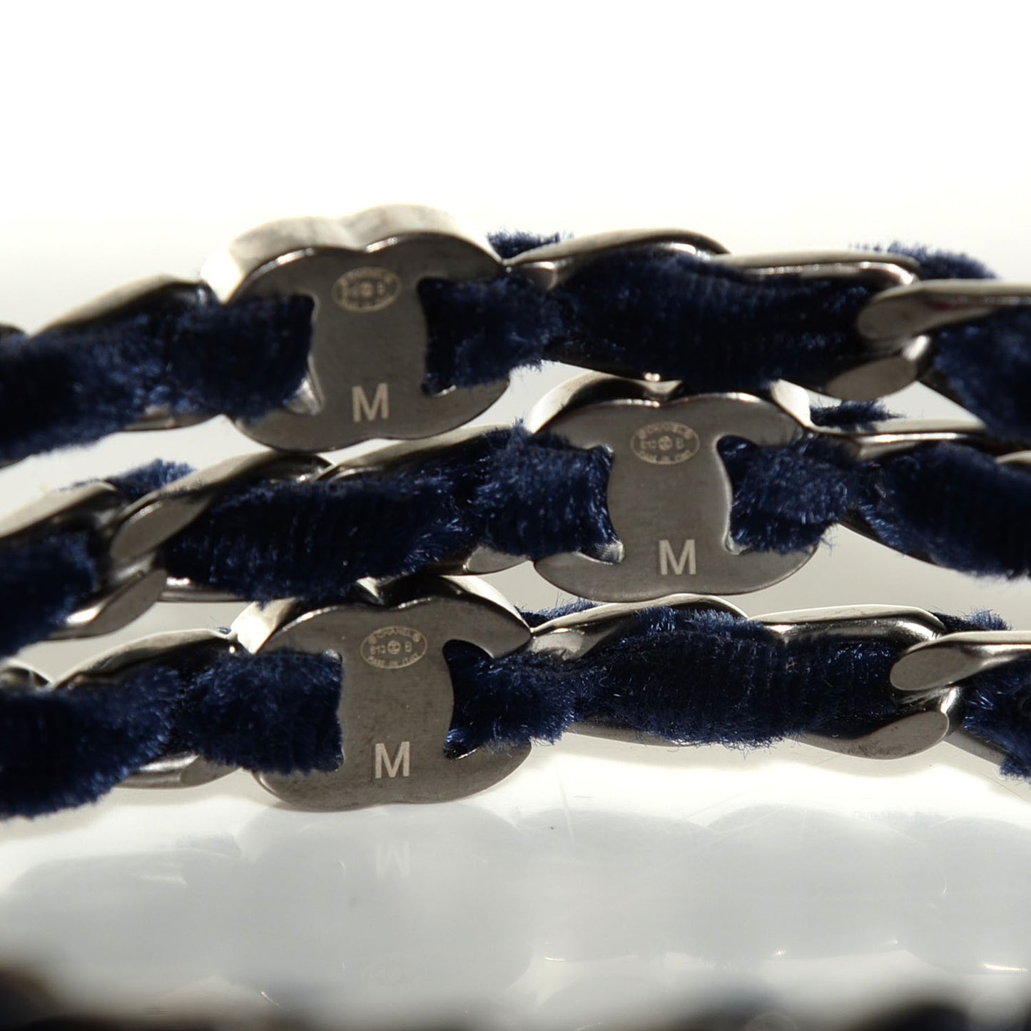 Velvet Chain Bangle Set of 3 Blue Silver M