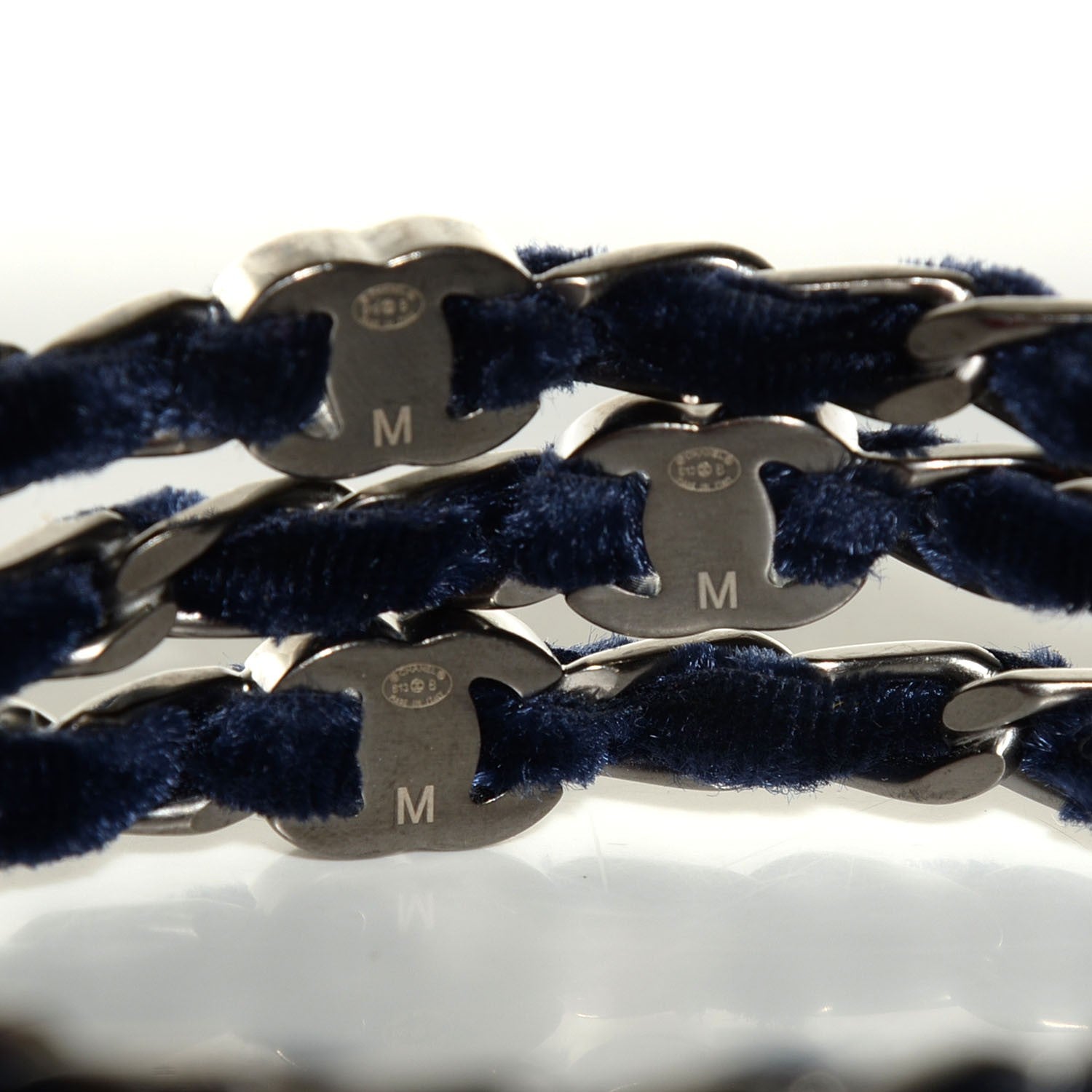 Chanel Velvet Chain Bangle Set of 3 Blue Silver M 4 of 5