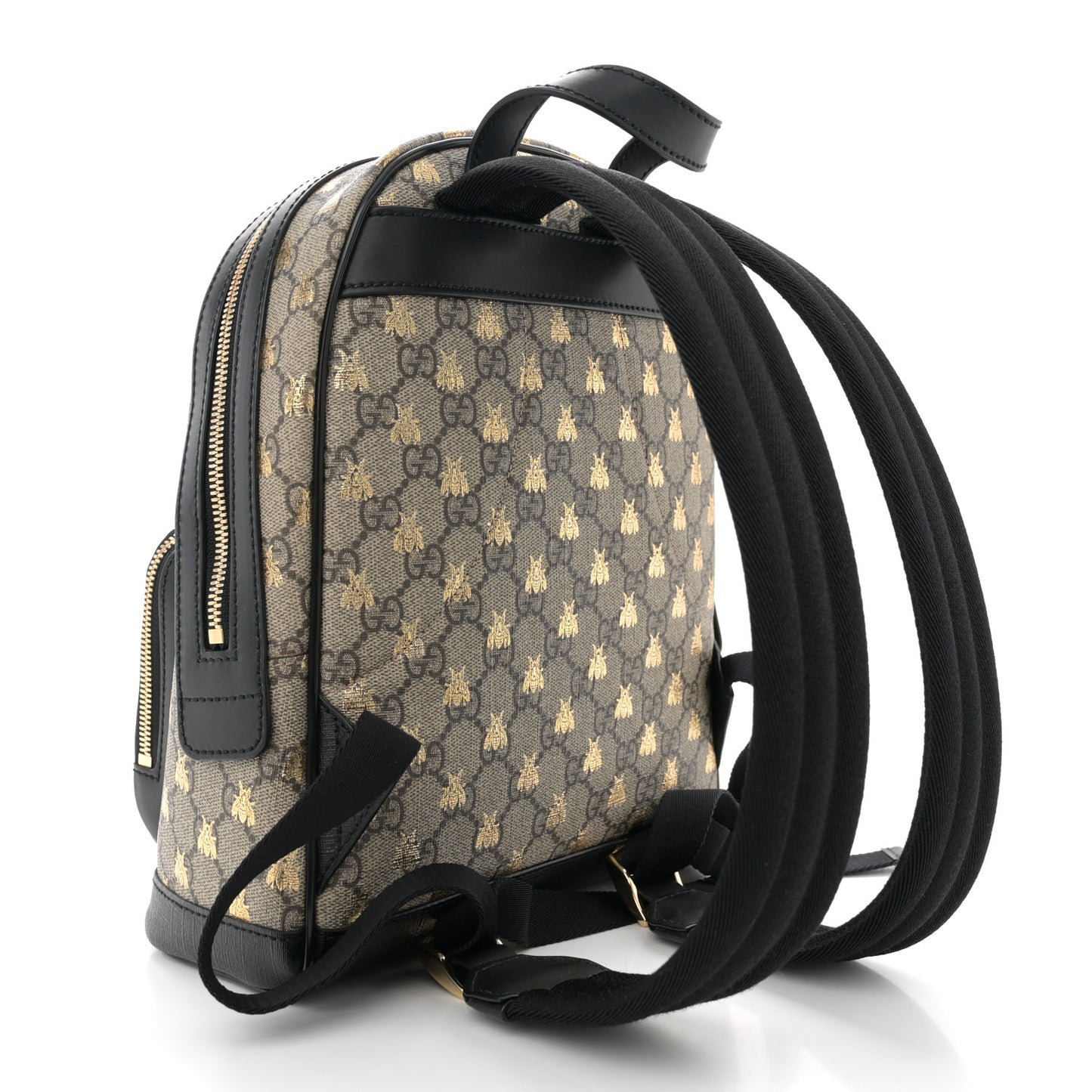GG Supreme Monogram Bees Print Small Day Backpack Beige Oro Black