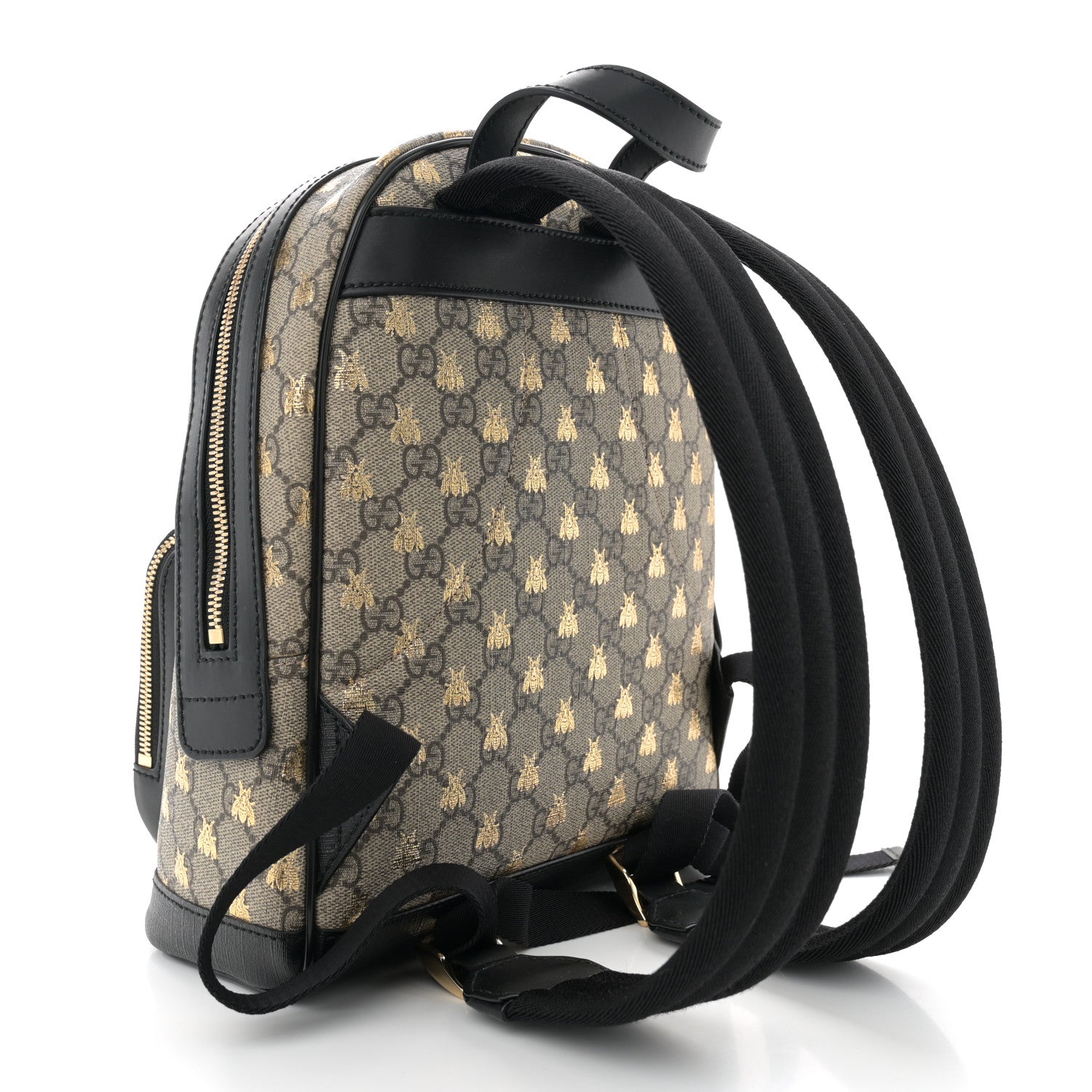 Gucci GG Supreme Monogram Bees Print Small Day Backpack Beige Oro Black 2 of 11