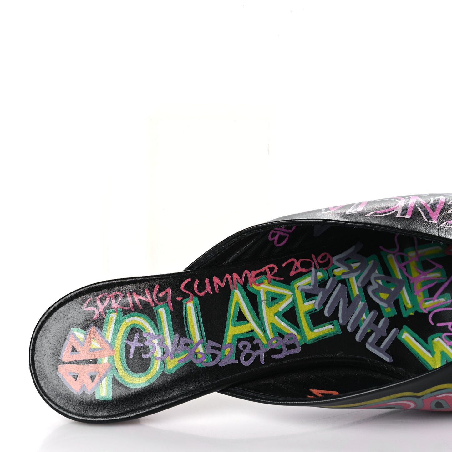 Chevre Classic Graffiti Pointed Toe Knife Mules 37 Black Multicolor