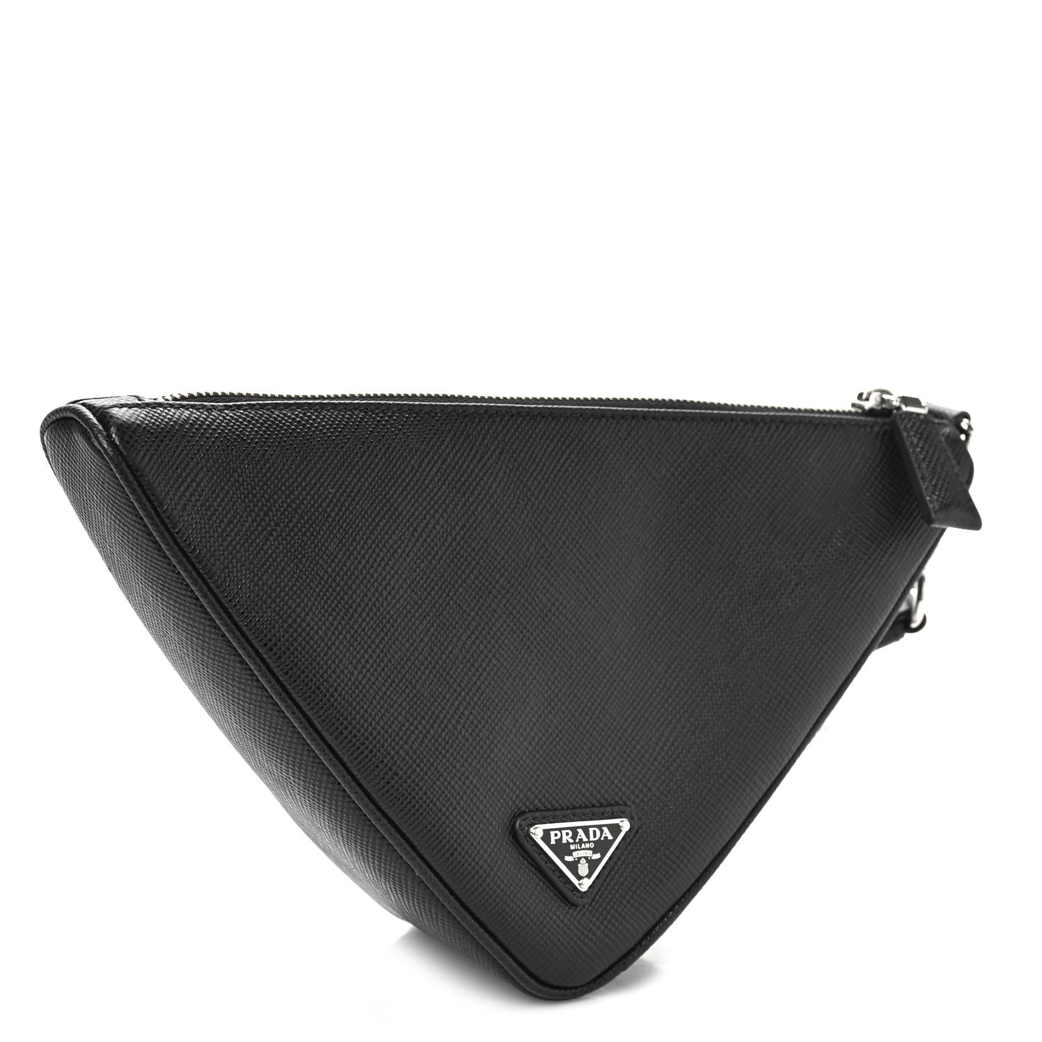Prada Saffiano Cuir Triangle Logo Embossed Triangle Wristlet Black 3 of 8