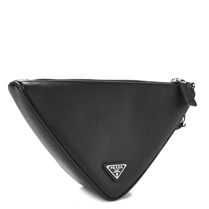 Prada Saffiano Cuir Triangle Logo Embossed Triangle Wristlet Black 3 of 8