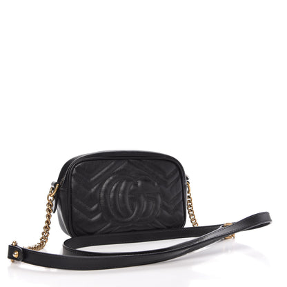 Gucci Calfskin Matelasse Mini GG Marmont Chain Shoulder Bag Black 3 of 10