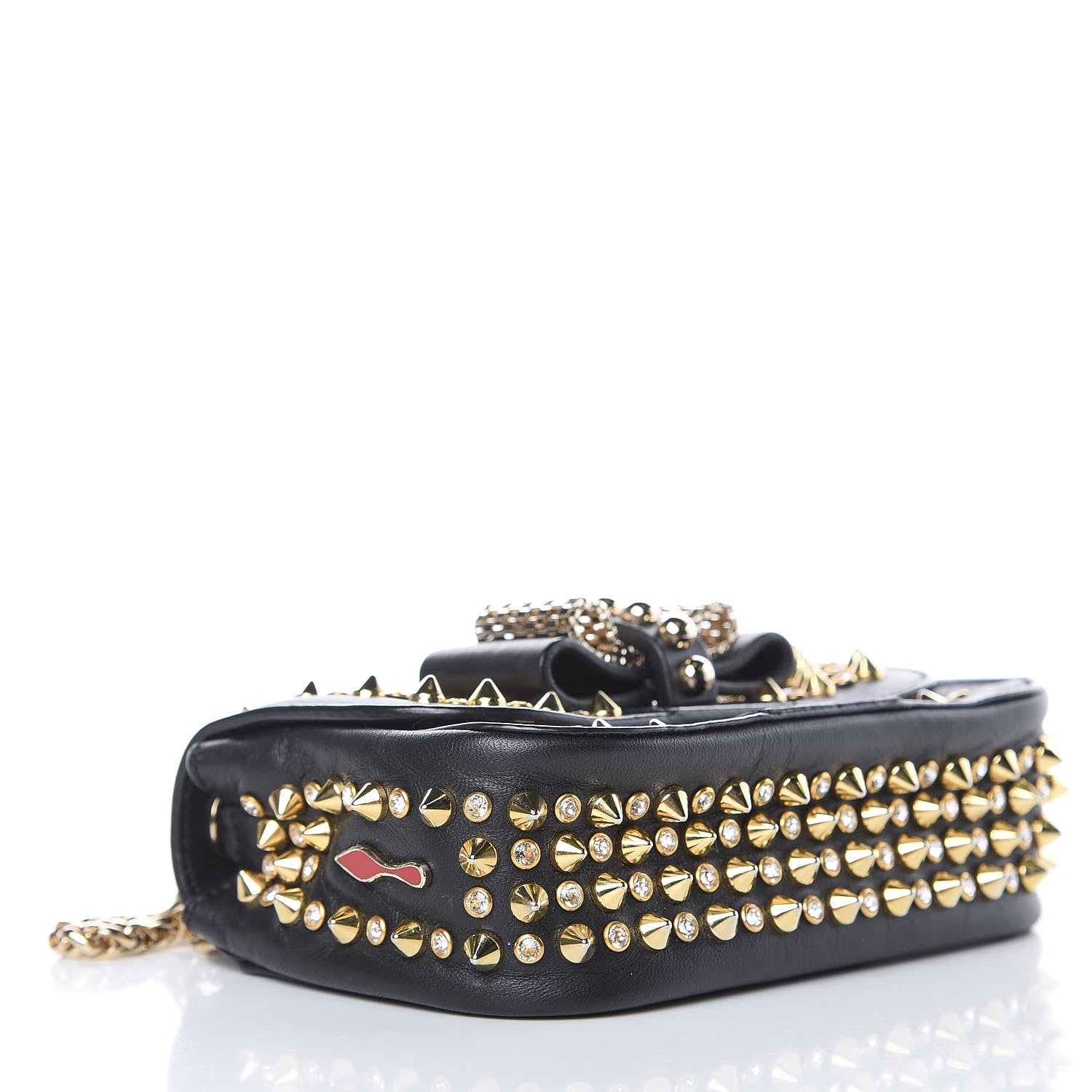 Christian Louboutin Calfskin Spikes Sweety Charity Crossbody Bag Black Gold 4 of 10
