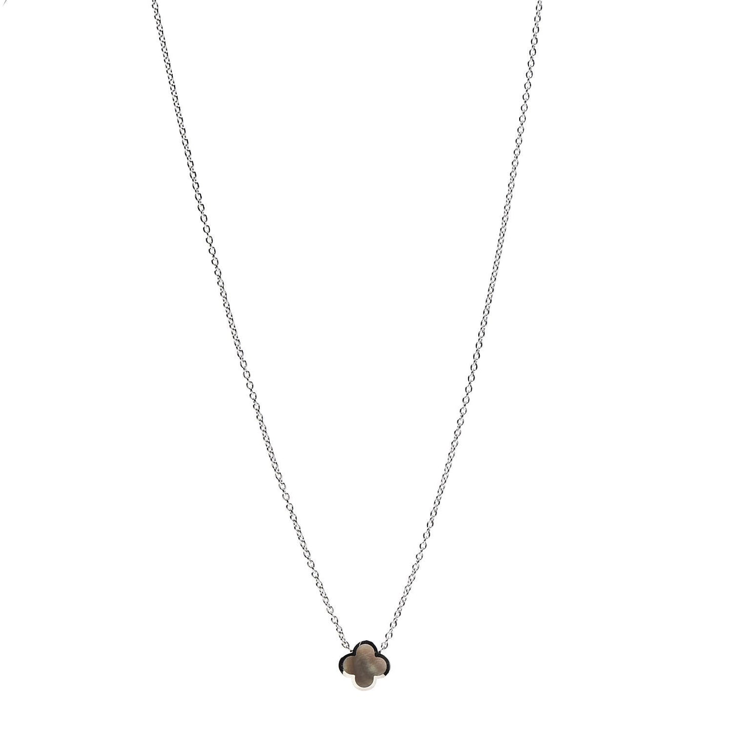 18K White Gold Gray Mother of Pearl Pure Alhambra Pendant Necklace