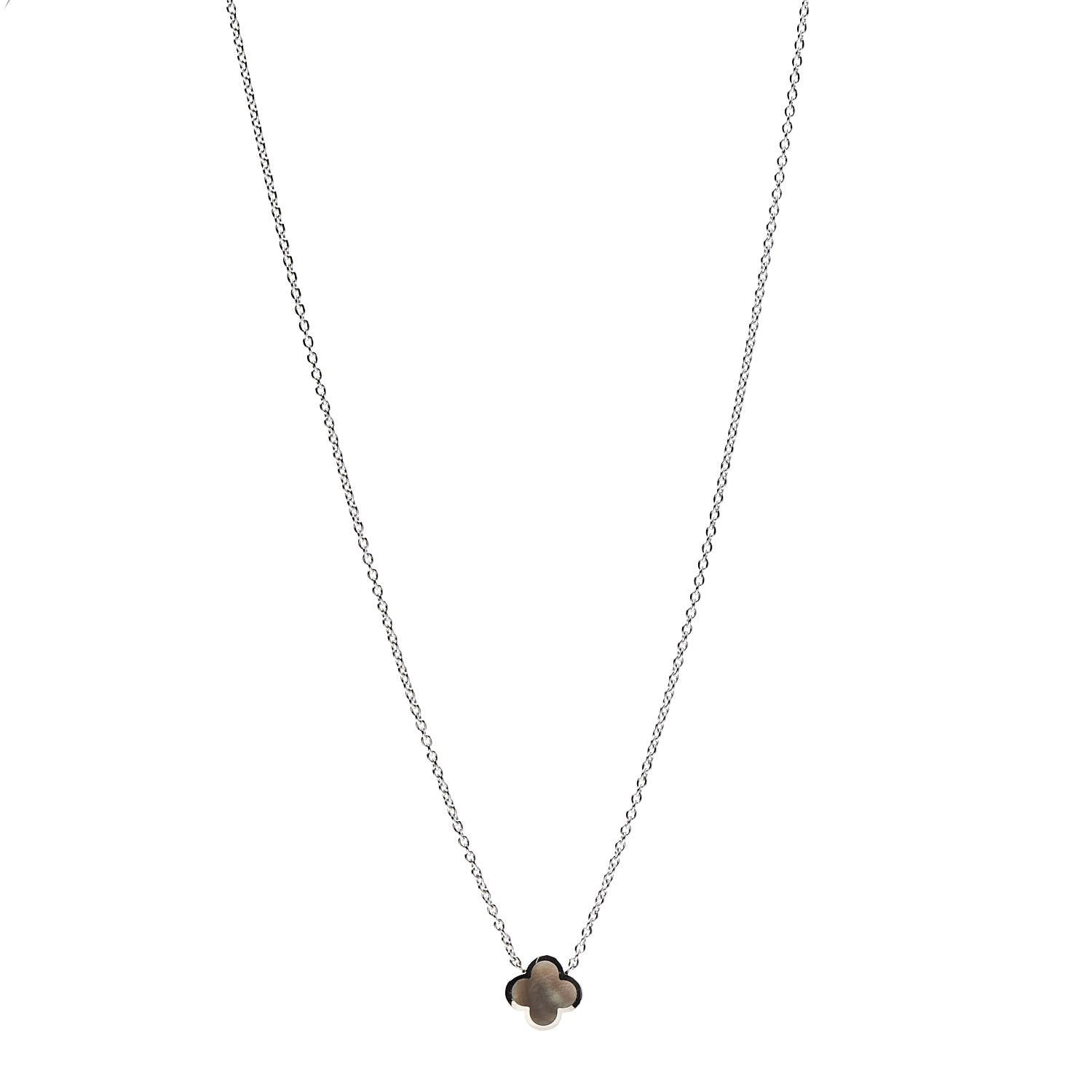 Van Cleef & Arpels 18K White Gold Gray Mother of Pearl Pure Alhambra Pendant Necklace 1 of 6