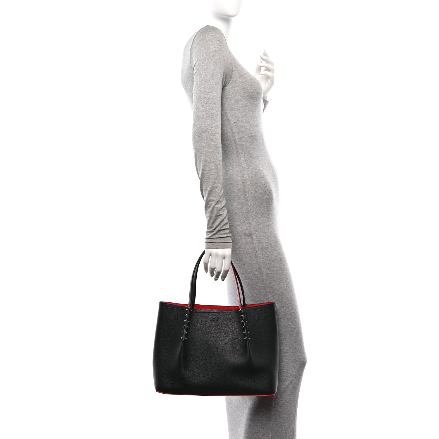 Christian Louboutin Calfskin Spiked Small Cabarock Shopper Tote Black 2 of 11