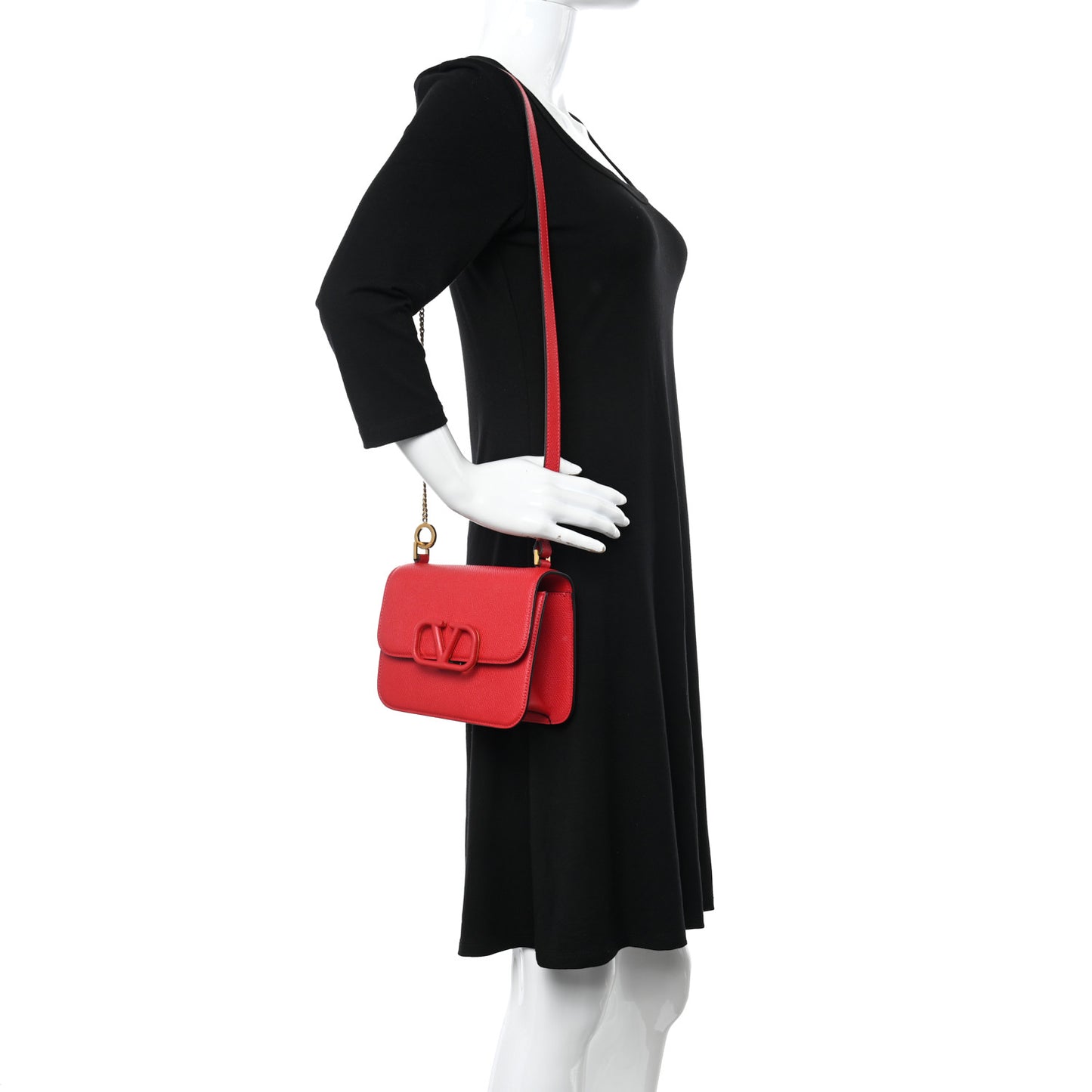 Grained Calfskin Small VSling Shoulder Bag Red