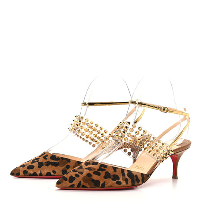 Christian Louboutin Veau Velours PVC Specchio Nappa Leopard Print Levita 55 Pumps 36 Caramel 3 of 9