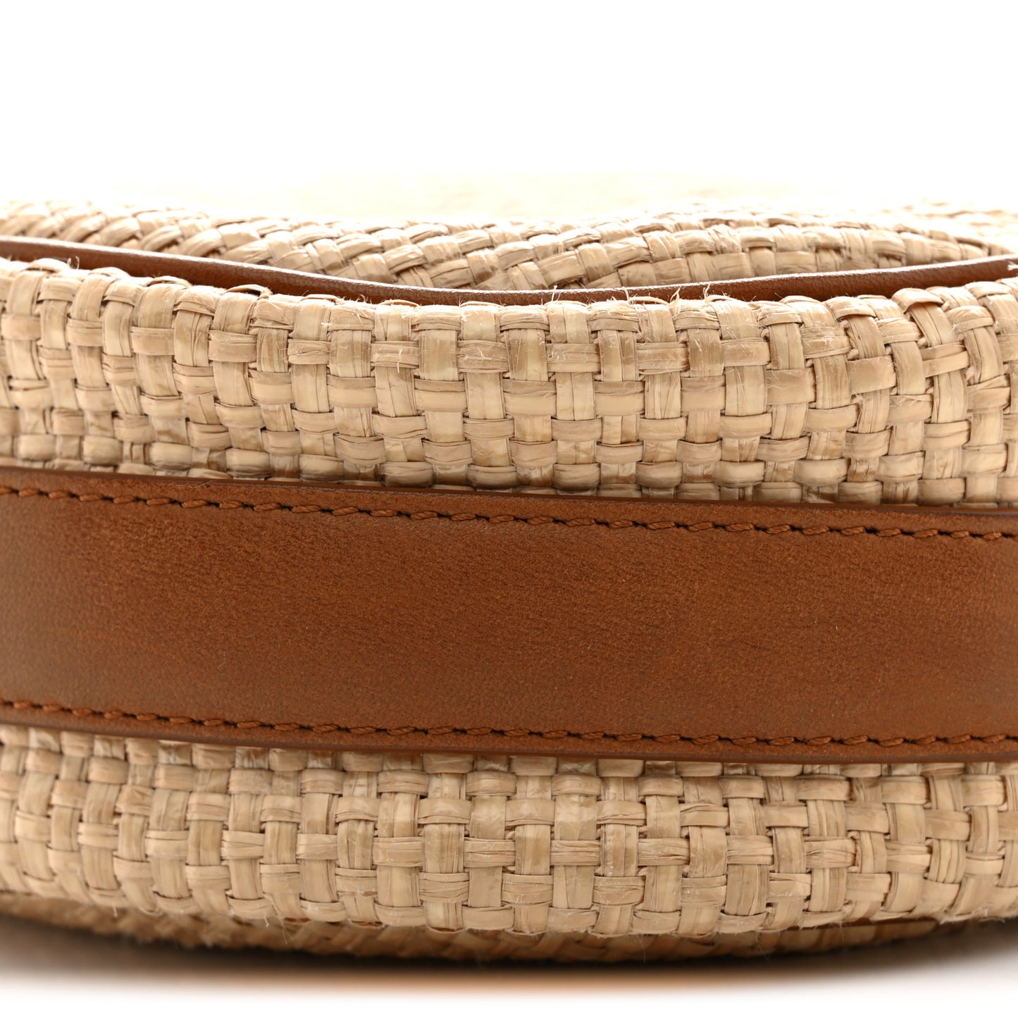 Raffia Calfskin Round Camera Bag Golden Ecru Brick
