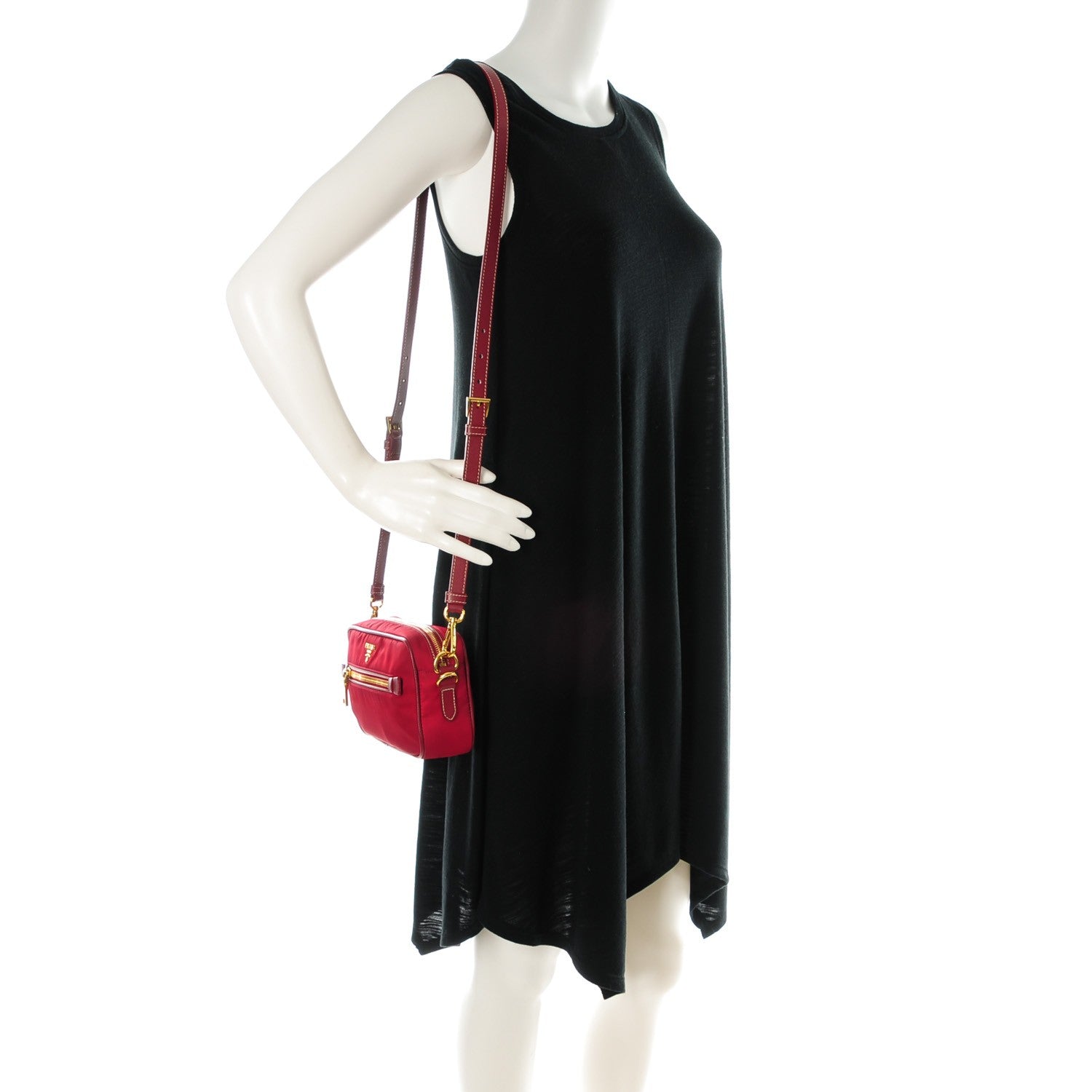 Prada Tessuto Nylon Saffiano Crossbody Bag Cherry 2 of 10