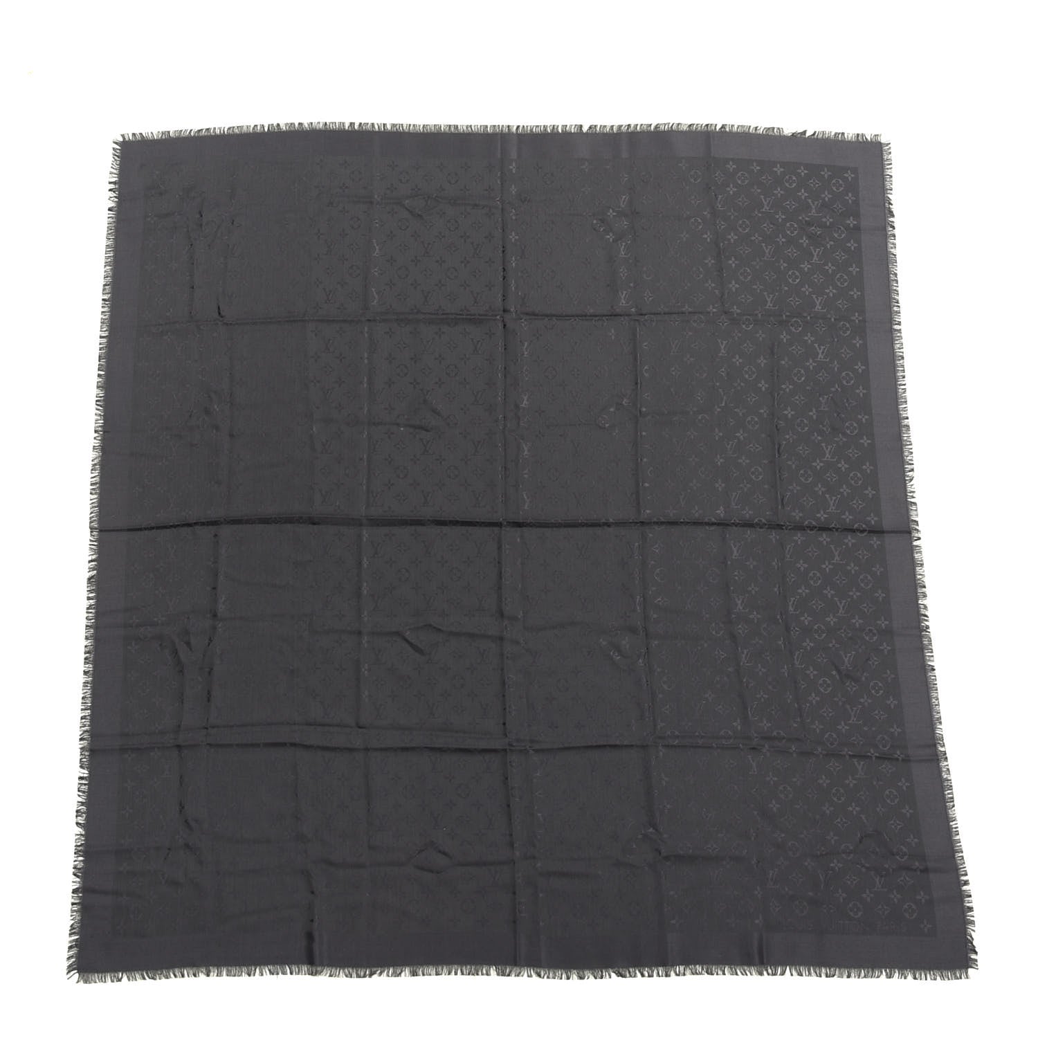 Louis Vuitton Silk Wool Monogram Shawl Charcoal Grey 1 of 3