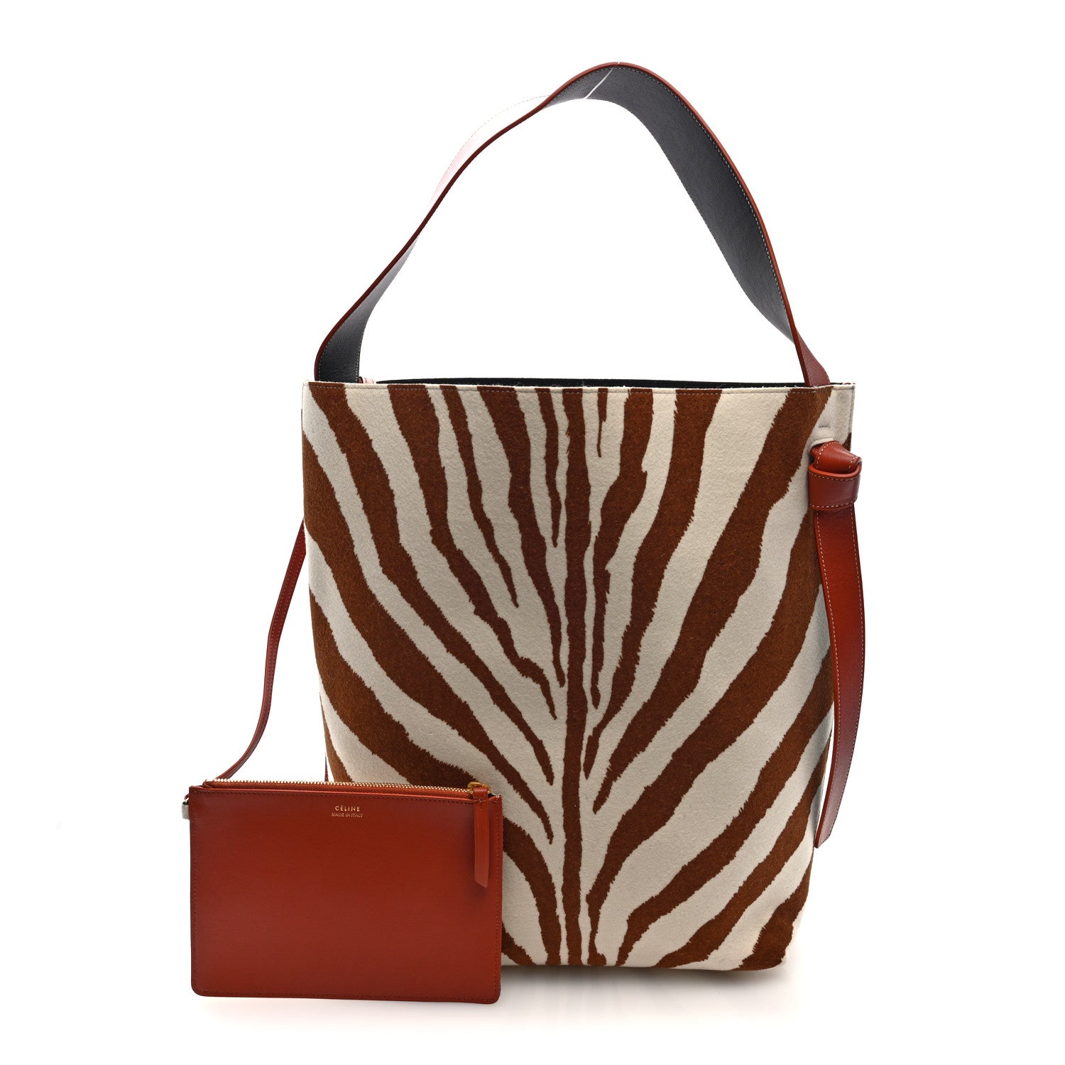 Celine Shiny Smooth Calfskin Zebra Printed Felt Small Twisted Cabas Chalk Brick 3 of 10