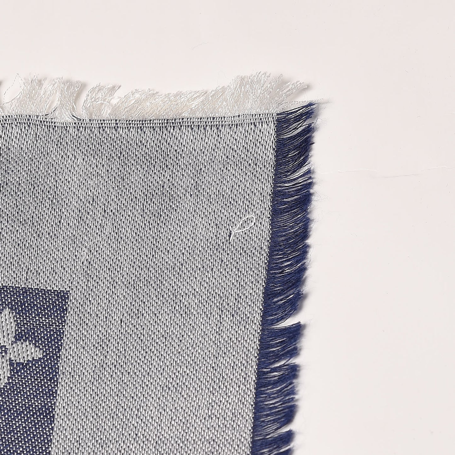 Wool Silk Monogram Denim Shawl Blue