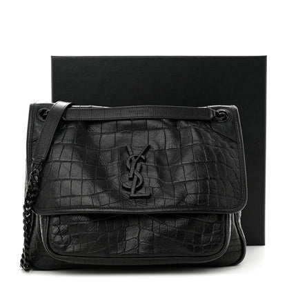 Saint Laurent Crocodile Embossed Lambskin Monogram Medium Niki Chain Satchel Black 12 of 12